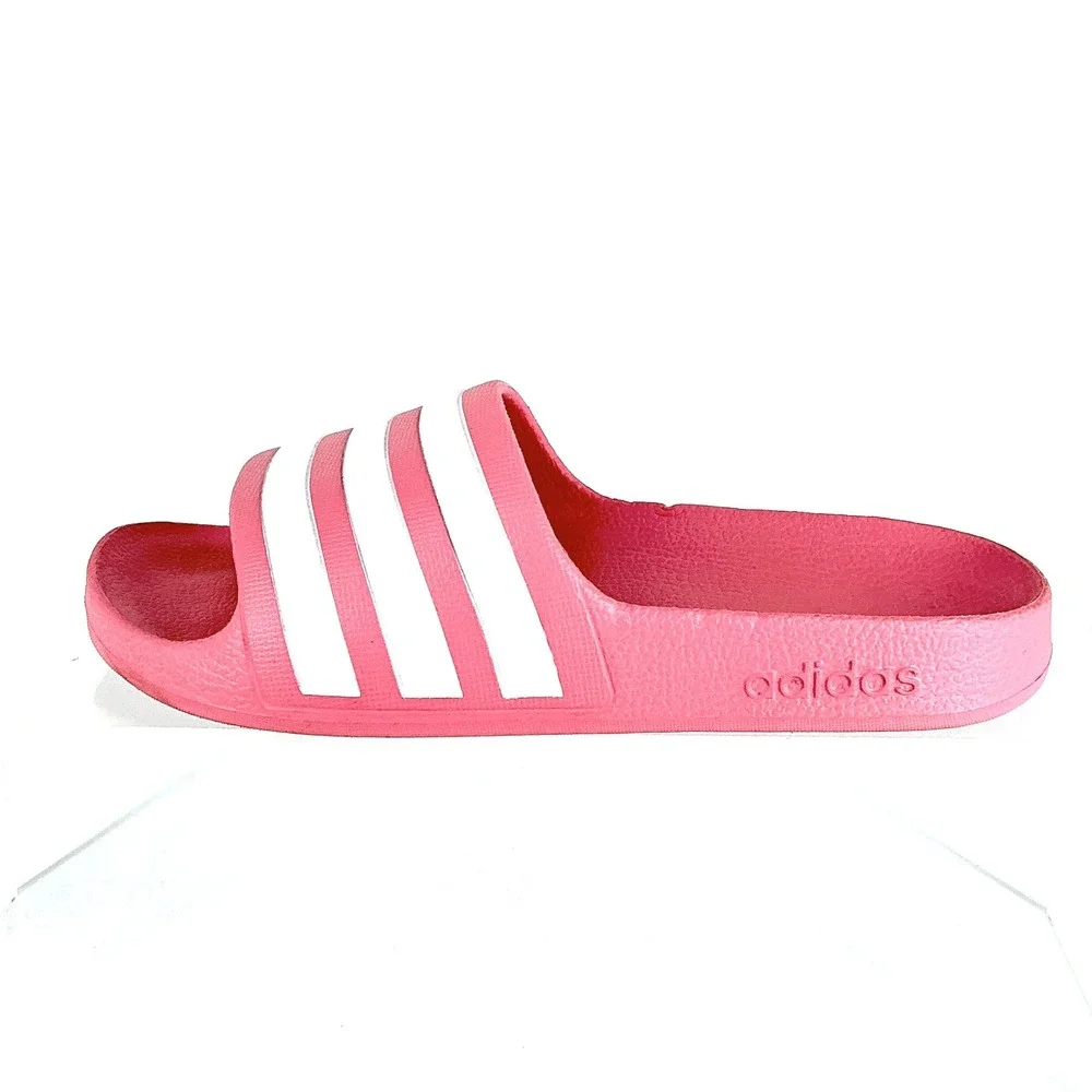 Adidas Adilette Aqua Kids Size‎ 1K 1 K Pink White 3-Stripes Slide Sandals